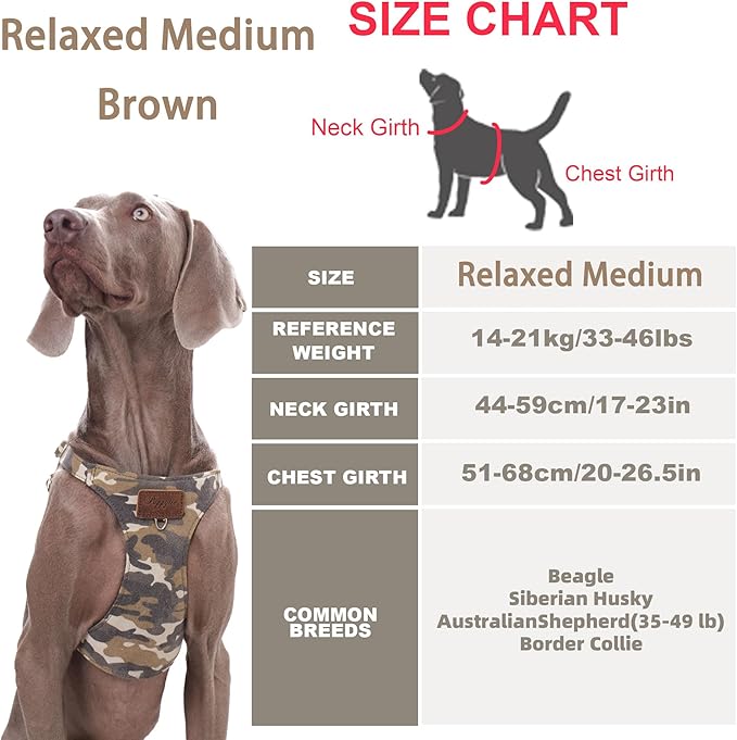 Puppytie Dog Harness & Multi-Function Leash Set - No Pull Function, Easy Walk Design - Camouflage Brown, Size M