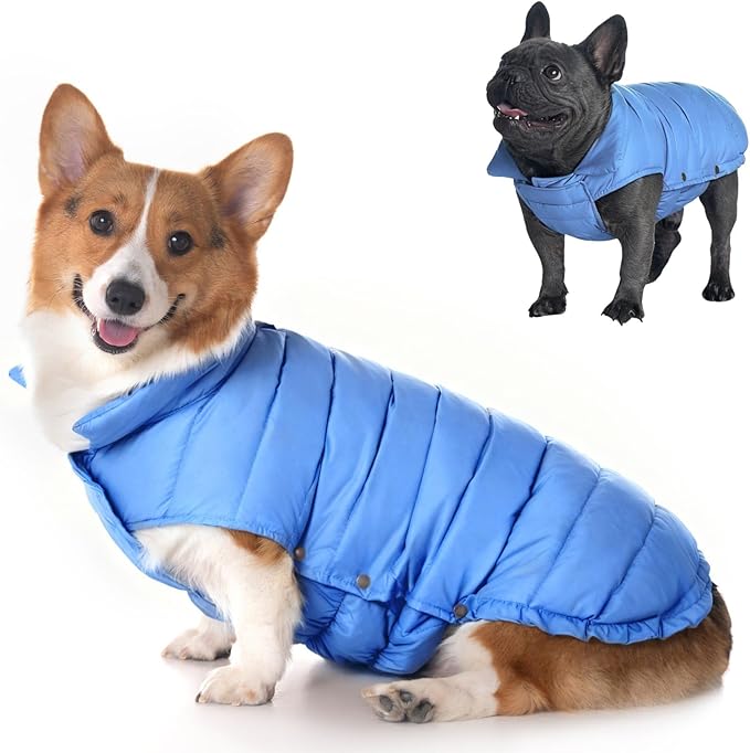 SPACE LION Dog Puffer Jacket, Down Winter Coat, Durable Outdoor Coat for Cold and Windy Conditions, Lightweight & Adjustable Fit Coats for Medium & Large Dogs, (Blue, Size20/XL)