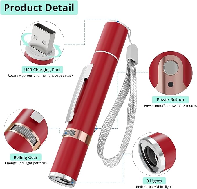 TBTeek Cat Toys, with Metal Case, 2 Pieces, Rechargeable, 7 Adjustable Patterns, Interactive Kitten Pet Dog Chase Toy for Cats Fun Playing Exercise（Red）