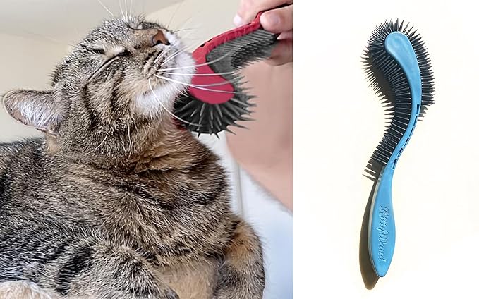 Cat Brush, Blue. Designed for Comfort, Created for Results. This innovative grooming brush features multi contoured shapes that gently adapt to your cats body for stress free grooming.