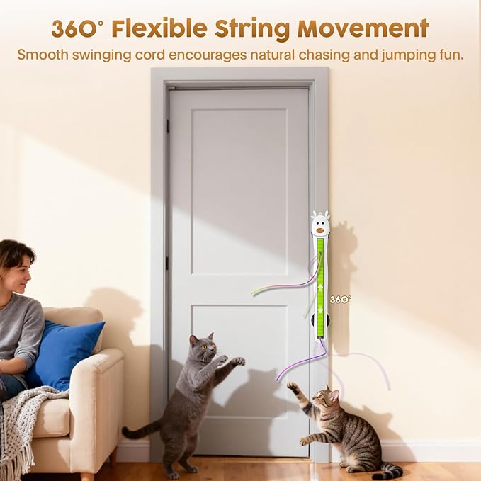 Interactive Cat Toy for Indoor Cats: Door-Mounted Automatic Moving Enrichment Cat Toy with Adjustable Motion Modes, Rechargeable Electric for Kittens & Bored Adult Cats, Hands-Free Pet Play Accessory
