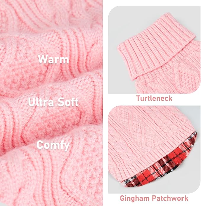 KYEESE Dog Sweater Stretchy Knitwear Pet Coat for Fall Winter Cold Weather Soft Pullover Dog Sweaters for Medium Dogs Girl Warm Turtleneck Medium Dogs Sweater with Gingham Patchwork