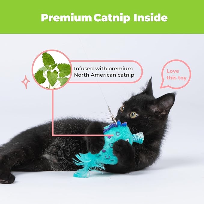 Catify by Best Pet Supplies Interactive Cat Toys – Plush, Motion-Activated & Squeaking Toys with Premium North American Catnip for Indoor Cats & Kittens - Fluffy Fish Set