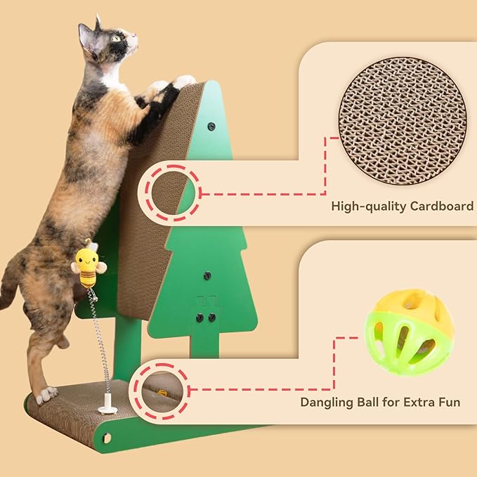 Nekosan Christmas Cat Scratcher, Vertical Cat Scratching Post, Cardboard Cat Scratcher with Ball for Indoor Cats, Large, Tree