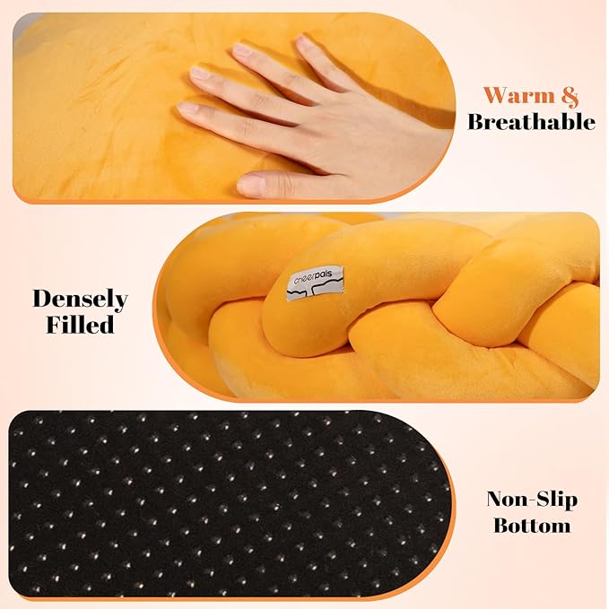 CHEERPALS Weave Cat Bed for Indoor Cats,Cute Pet Bed with Washable Cushion Fluffy Kitty Bed for Small Dog(Eggshell Yellow)