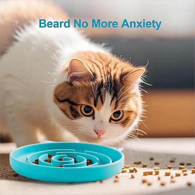 Slow Feeder Cat Bowl, Durable Anti-Gulping Cat Food Bowl for Healthy Digestion, Maze Design Easy to Clean for Wet/Dry Food(Gyan) (Cyan)