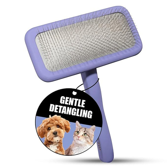 Tauro Pro Line Dog Brush for Shedding - Goldendoodle, Labradoodle & Poodle Hair & Wide Areas - Slicker Brush for Dogs & Cat Grooming, Flexible Cushion & Non-Slip Grip (Size L - Purple)
