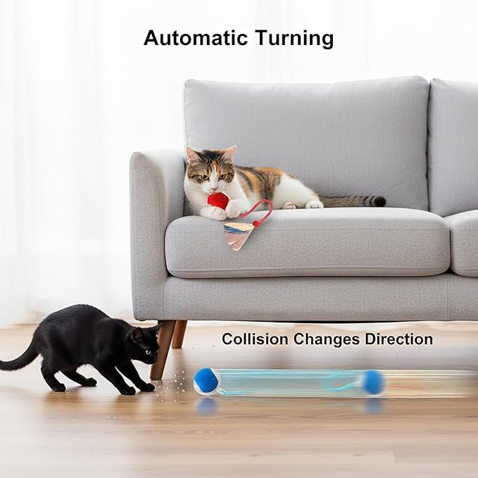 Interactive Cat Toys Ball for Cats - Upgrade Automatic Cat Toys for Indoor Cats, 3 Modes 2 Speed Moving Cat Ball with Dragonfly Feathers 2PCS (Red Blue)