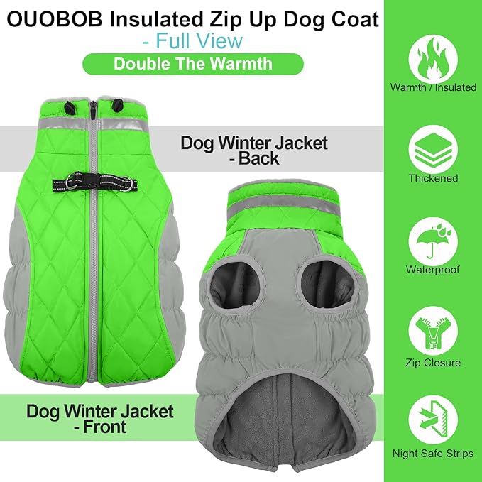 Warm Dog Coats for Small Dogs, Puppy Jacket, Waterproof Dog Jacket with Harness Built in, Zipper Clousure, Fleece Lining for Cold Weather, Small Puppy Clothes for Chihuahua, Maltese - XS