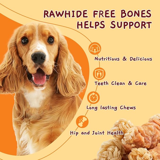 Jungle Calling Beef Tendons for Dogs, Chicken Wrapped Tendons Dog Chews Long Lasting Hip and Joint Supplement for Dogs with Glucosamine (Knotted Bone)