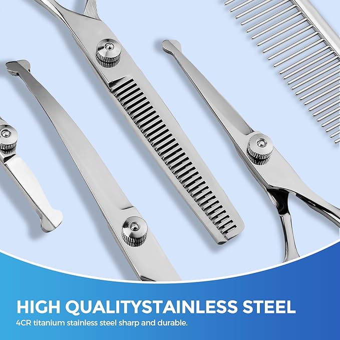 Maxshop Dog Grooming Scissors - 5 Pack Professional Titanium Stainless Steel Dog Scissors Kit Hair Cutting Thinning Shears for Dogs and Cats Heavy Duty Pet Grooming Scissors Set