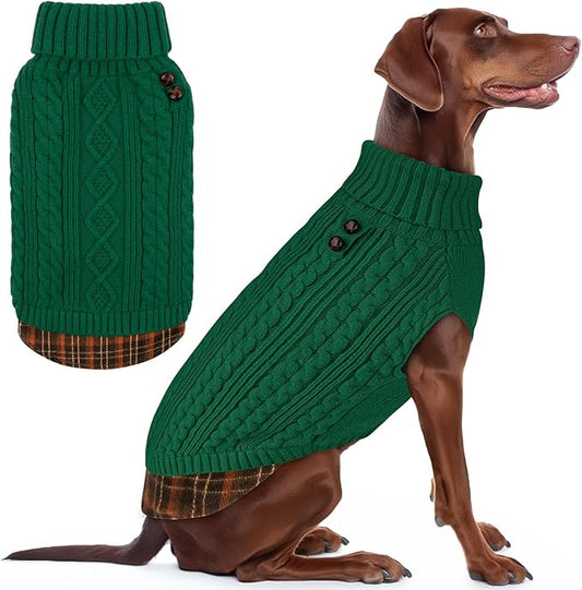 KYEESE Dog Sweater Warm Turtleneck Large Dogs Sweater with Gingham Patchwork Soft Pullover Dog Sweaters for Large Dogs Stretchy Comfy Pet Coat for Fall Winter Cold Weather