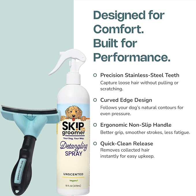 FurFix De-Shed Brush for Dogs, Stainless-Steel Deshedding Tool for Loose Fur & Undercoat Removal, Curved Edge Design, Ergonomic Non-Slip Handle, Quick-Clean Release