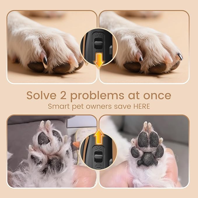 2 in 1 Dog Nail Clippers & Trimmers with LED Lights, Splash Guard - Pet Hair Trimmer for Around Paws, Ear, Eye,Face, Rump Rechargeable & IPX7 Waterproof Grooming Supplies for Cats, Dogs