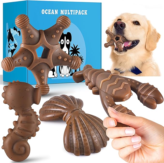 PETSTA Tough Dog Toys for Aggressive Chewers, Chew Toys for Aggressive Chewers, Indestructible Dog Toy for Large Medium Small Breed, 3 Pack Super Chewer Dog Toys with Nylon, Gift for Dogs