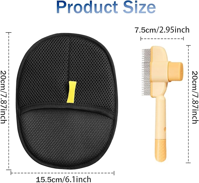 2 Pcs Pet Hair Removal Glove with Cat Comb,Reusable Electrostatic Pet Cat Dog Hair Remover Grooming Gloves Brush Tool for Couch,Furniture,Carpet,Car Seat