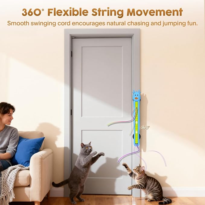 Interactive Cat Toy for Indoor Cats: Door-Mounted Automatic Moving Enrichment Cat Toy with Adjustable Motion Modes, Rechargeable Electric for Kittens & Bored Adult Cats, Hands-Free Pet Play Accessory