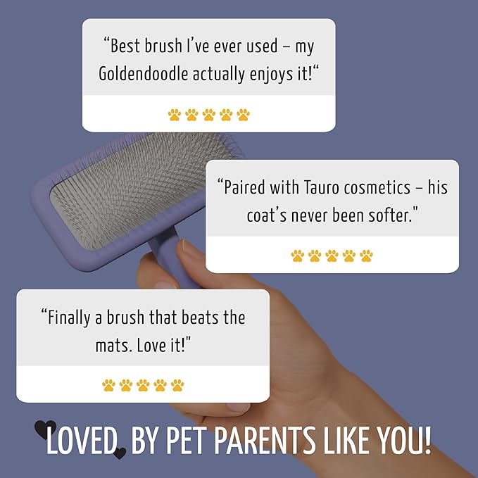 Tauro Pro Line Dog Brush for Shedding - Goldendoodle, Labradoodle & Poodle Hair & Wide Areas - Slicker Brush for Dogs & Cat Grooming, Flexible Cushion & Non-Slip Grip (Size L - Purple)