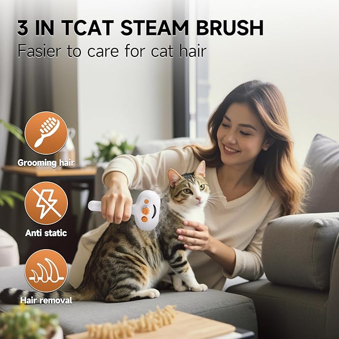 Pet Steam Brush Dog Cat 2025 New Grooming Comb for Shedding, Floating Hair, Smooth & Detangling, Gentle Cool Mist Softens Hair Reduces Static Helps Pets Who Dislike Bathing,Includes Waterless Shampoo
