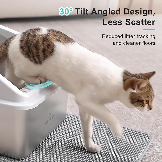 Stainless Steel Litter Box | XXL Deepened 8" Design Enclosed Box with Lid for Big Cats | High Sided, Anti-Urine Leakage | Non-Stick Bottom & Includes Litter Mat & Metal Scoop