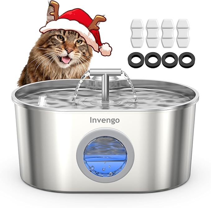 Cat Water Fountain Stainless Steel: 2.2L/74oz Automatic Pet Water Fountain for Cats & Dogs, Quiet Cat Fountain with 5-Layer Filter, Easy to Clean & Durable Dog Water Fountain