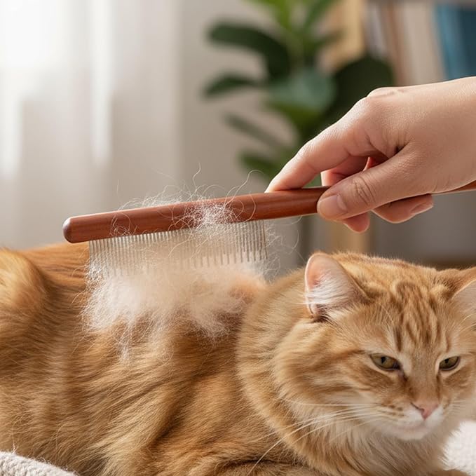 Cat Comb, Rabbit Dog Hair Brush Flea Lice Comb Deshedding Brush with Wood Handle, Fine Wide Teeth Remove Tangles, Shedding Fur Fleas Grooming Tool for Long Short Haired Cats Dogs Puppy Rabbits