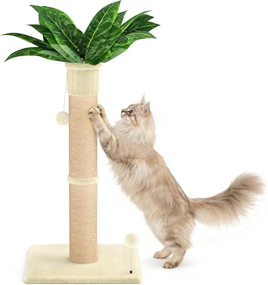 XiaZ Cat Scratching Post 34'' Tall, HeavyDuty and Thicker Cat Tower Scratcher with 2 Interactive Toy Balls, Premium Natural Sisal & Plush Fabric for Small, Medium Large Cats (Beige, 4.5in)
