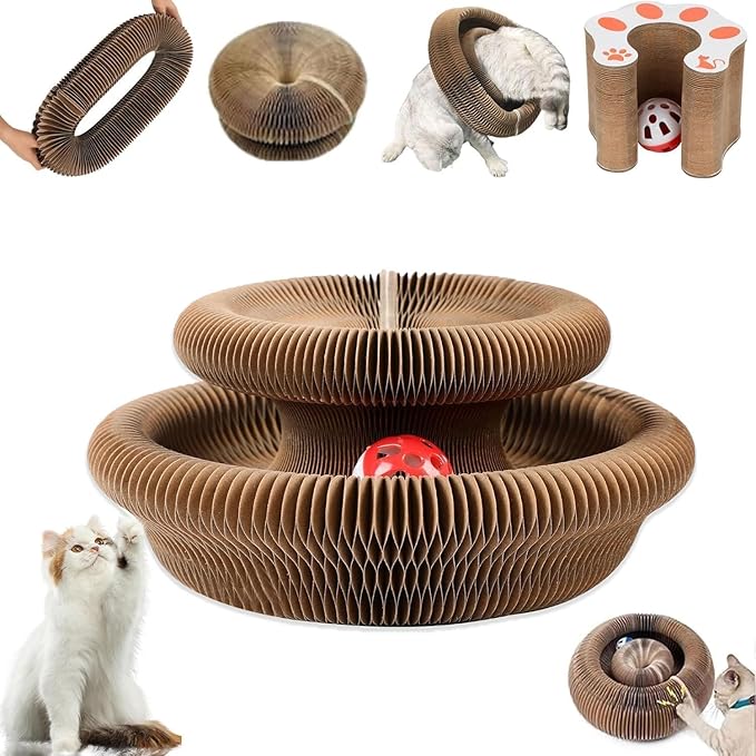 Kitty Curls Cat Toy,Magic Organ Cat Toy,Cat Scratcher for Grinding Claw Cardboard Cat Toys,Interactive Scratch Pad with Toy Ball