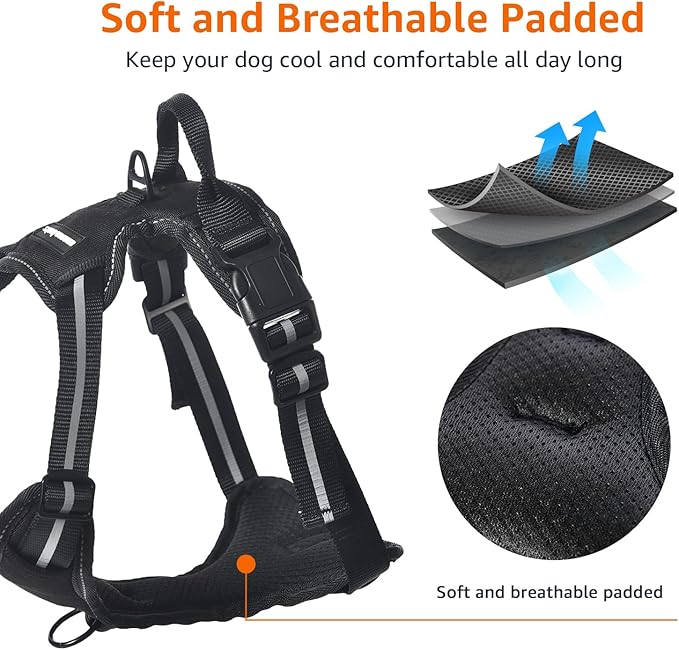 Amazon Basics No-Pull Dog Harness, Adjustable Soft Padded Vest with Reflective Stripes, Small, Black