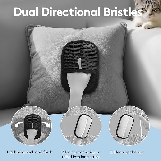 1 Pack Pet Hair Remover Glove Brush, Reusable Cat & Dog Grooming Mitt for Shedding Hair, Lint & Dust Cleaning on Furniture, Clothes, and Car Seats