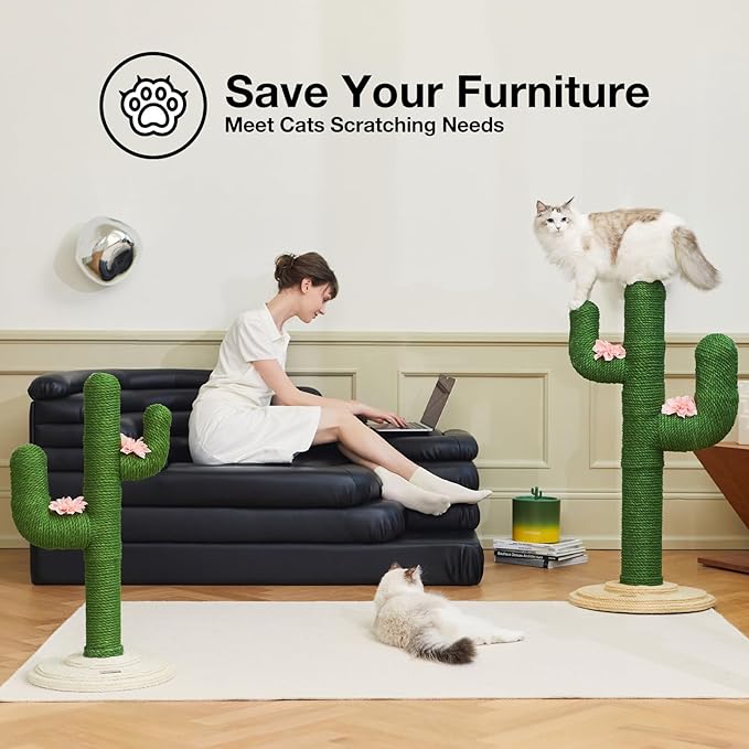 VETRESKA Cat Scratching Post, Cactus Scratch Posts for Indoor Adult Cats Kittens, 41.3 Inches Large Jute Cat Scratcher, Extra Large Cat Scratcher, Durable Cat Scratch Tree for Active Cats