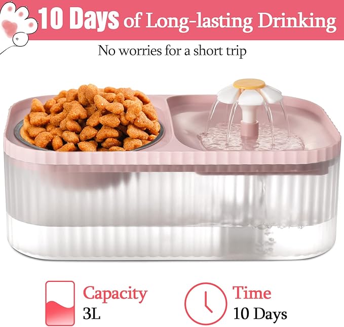 Cat Water Fountain, Ultra Silent Pet Fountain 100oz/3L with Cat Bowl, Automatic Dog Water Dispenser with Smart Pump for Cats, Small to Medium Dogs