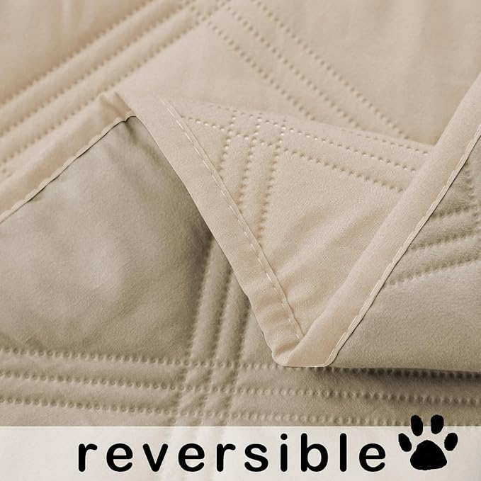 fuguitex Waterproof Dog Blanket Reversible for Small Dogs Resistant Leakproof Washable Couch Cushion Bed Protector Cover for Indoor Furniture Pet Friendly（82"*102",Beige+Khaki