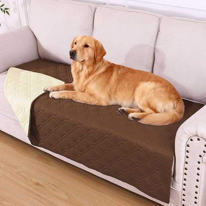 hyha Waterproof Dog Bed Blanket, Soft Pet Blankets, Waterproof Couch Cover for Dogs, Reversible Sofa Covers Washable for Furniture (40x90 Inch, Brown/Beige)
