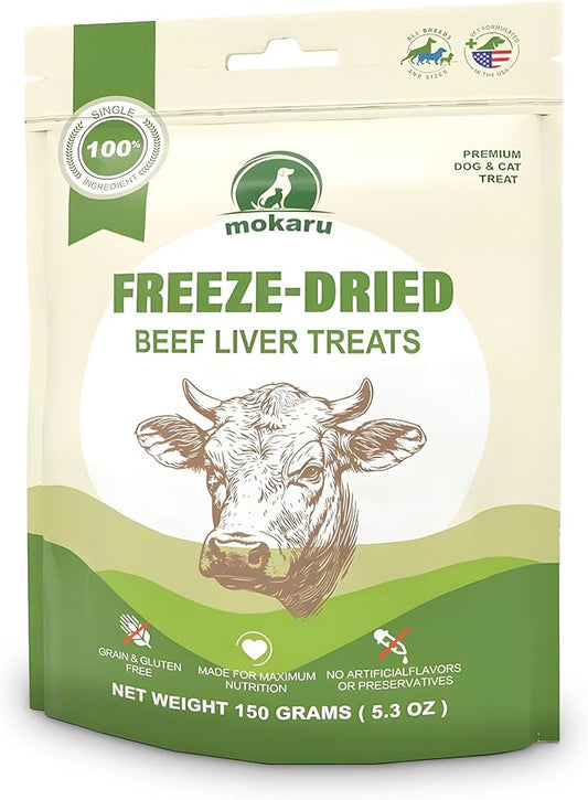 Freeze Dried Beef Liver Treats for Dogs & Cats, High Protein, Single Ingredient, Grain Free Dog Liver Treats, Healthy Training Snacks, Freeze Dried Liver for Dogs, 150g (5.3oz)