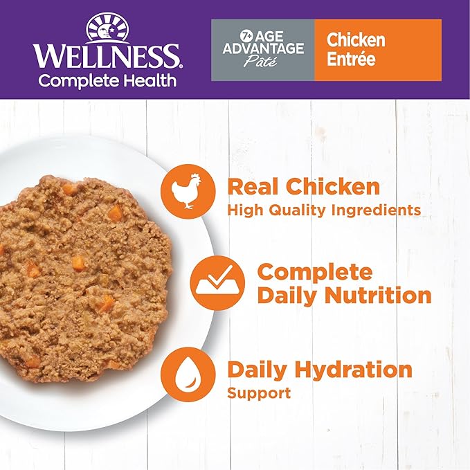 Wellness Complete Health Pate Senior Wet Cat Food, Natural, Protein-Rich, Grain Free, 3 Ounce, 24 Pack, (Chicken Age Advantage)