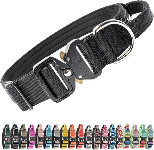 TSPRO Premium Dog Collars Tactical Dog Collar with Handle and Heavy Duty Quick-Release Metal Buckle Durable Thick and Adjustable for Medium to Large Dogs (Black L)