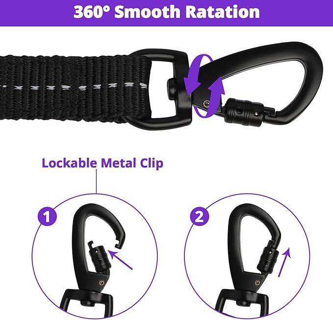 Long Dog Leash 20 FT: Heavy Duty Rope Leashes for Dogs Training with Swivel Lockable Hook Reflective Threads Bungee and Padded Handle - Dog Lead for Large Small Medium Dogs Outside Walking Hiking