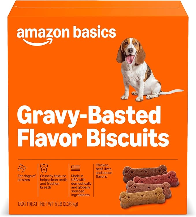 Amazon Basics Crunchy Dog Biscuits Gravy Basted Flavor Dog Treats 5 lb. Box