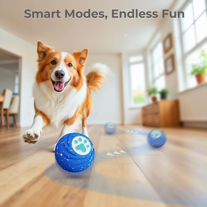 Lovkid Smart Interactive Dog Toys Ball - Durable E-TPU Material for Aggressive Chewers, 3 Play Modes to Keep Them Busy, Pet Gift for Medium and Large Dogs, Indoor & Outdoor Use (Blue)
