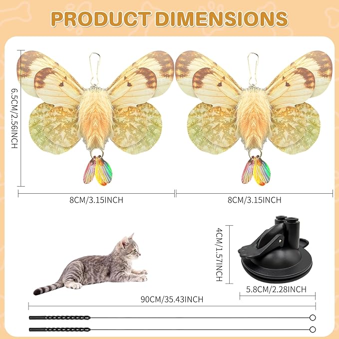 Walfront Interactive Cat Wand Toy with Butterfly Attachments, Durable Dual-Head Base, Replaceable Heads, Hands-Free Self-Play Indoor Entertainment for Kittens & Adult Cats