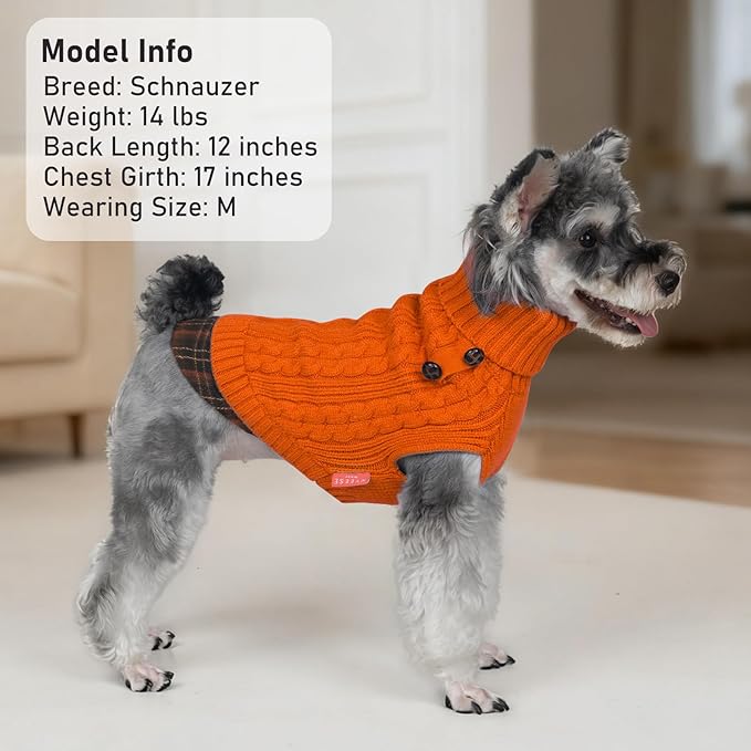 KYEESE Dog Sweater Soft Pullover Dog Sweaters for Small Dogs Girl Stretchy Knitwear Cat Clothes Thick Pet Coat for Fall Winter Cold Weather Warm Turtleneck Small Dogs Sweater with Gingham Patchwork