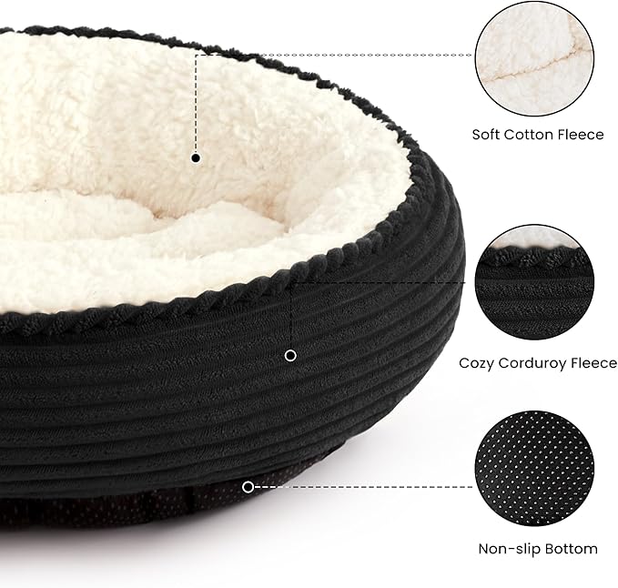 Love's cabin Round Donut Cat and Dog Cushion Bed, 20in Pet Bed for Cats or Small Dogs, Anti-Slip & Water-Resistant Bottom, Super Soft Durable Fabric Pet beds, Washable Luxury Bed Black Stripe