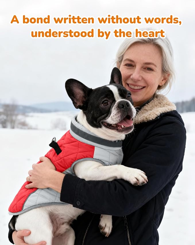 Dog Coat for Large Dogs, Adjustable Dog Jackets for Cold Weather, Reflective Winter Coat with Built-in Harness, Snowsuit Fits Dogs 22-47 lbs and Up, Size L Red