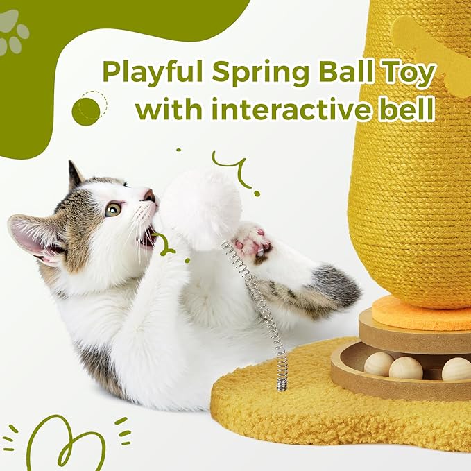 Kitten Toys for Indoor Cats Scratching Post,Cat Toys Scratcher Post,Sisal Cat Scratch Posts for Kittens with Interactive Track Ball Spring Ball Toy
