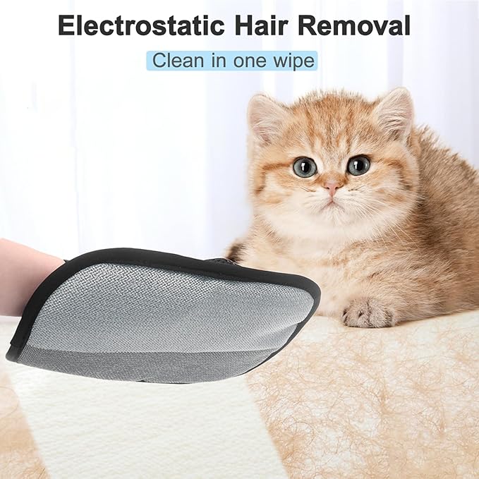 2 PCS Pet Hair Removal Glove, Reusable Electrostatic Cats & Dogs Hair Removal Tool for Couch, Furniture, Carpet, Car Seat, Clothes