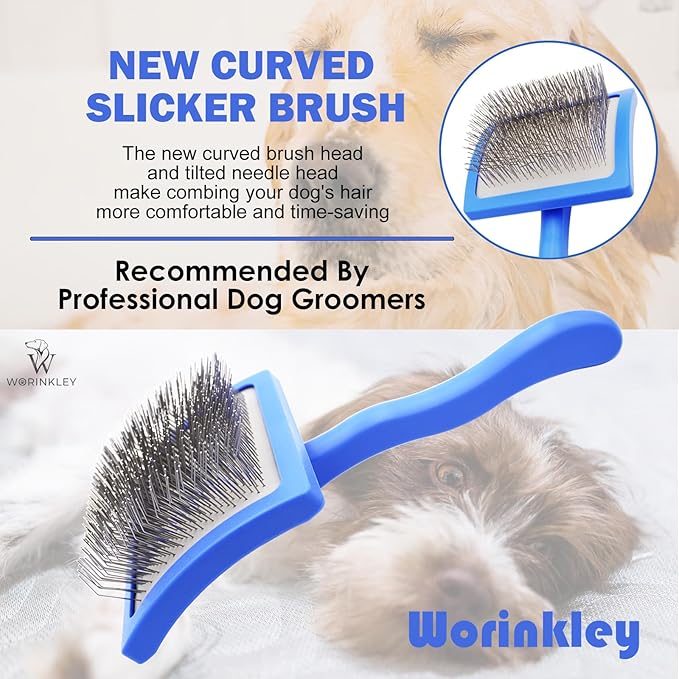 Slicker Brush for Dogs, Professional Pet Doodle Grooming brushes for Goldendoodles, Labradoodles, Poodles - Long Pin Detangler for Dematting dog slicker brush - Large