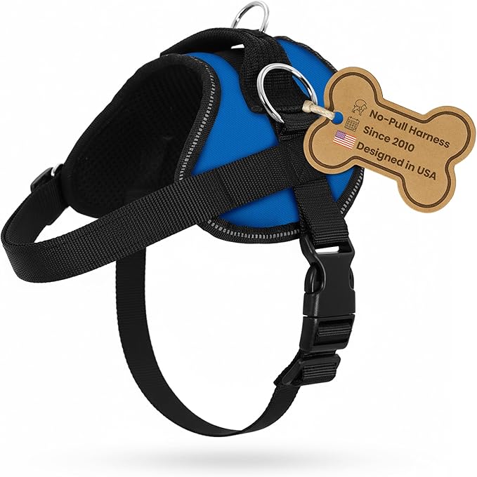 Bark Appeal Blue No-Pull Dog Harness for Small to Medium Sized Pets – Adjustable, Reflective Vest with 3 Leash Clips for Added Control, Easy Walks & Training – Medium