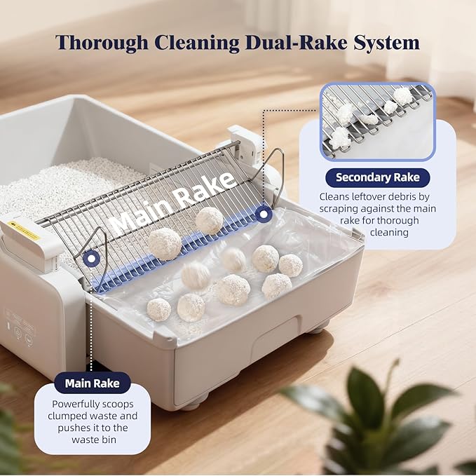 Self Cleaning Cat Litter Box - Fully Open Automatic Litter Box with Roomy Space+Vis Waste Bin, APP for Mutil Cats, Weight Sensors Anti Pinch Safety, Work with Cassava Clay Litter