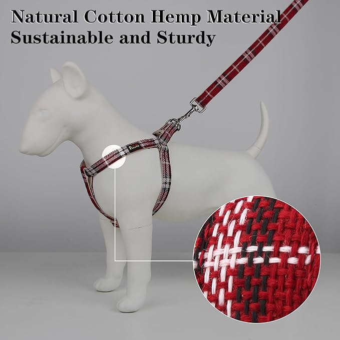 Plutus Pet Cotton Hemp Step in Dog Harness, Sustainable, Lightweight and Escape-Proof, Quick Fit Dog Harness for Puppy Small Medium and Large Dogs, Red Plaid, M